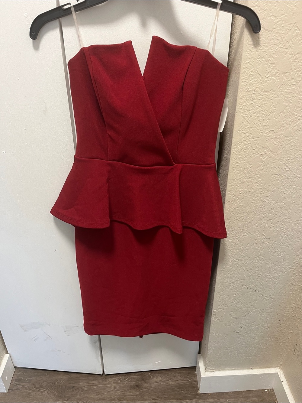 bloom Strapless Red Peplum Sheath Dress